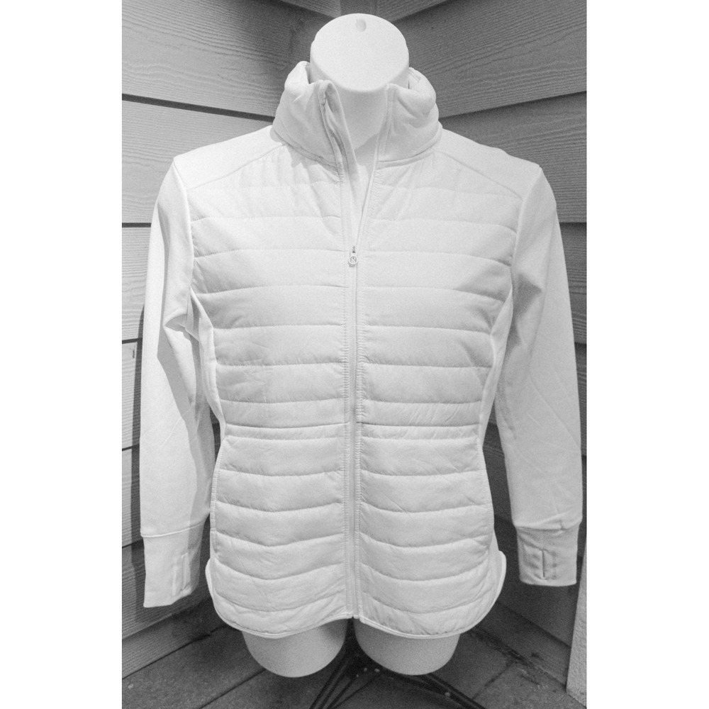 Layer 8 Subzero Jacket Winter White Quilted Hybrid Hidden Hood Athleisure Sporty